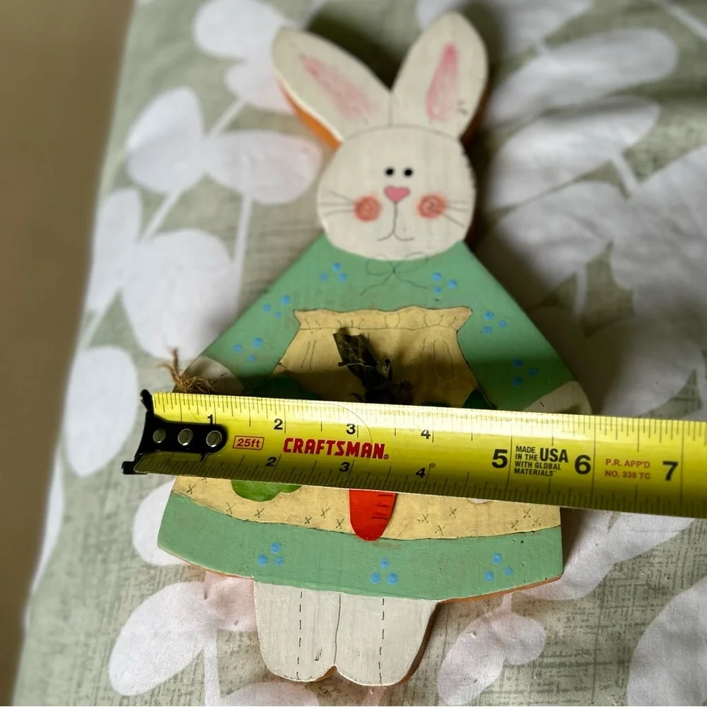 VTG Bunny Rabbit Collecting Veggies Cottagecore Farmhouse Wood Wall Decor Art